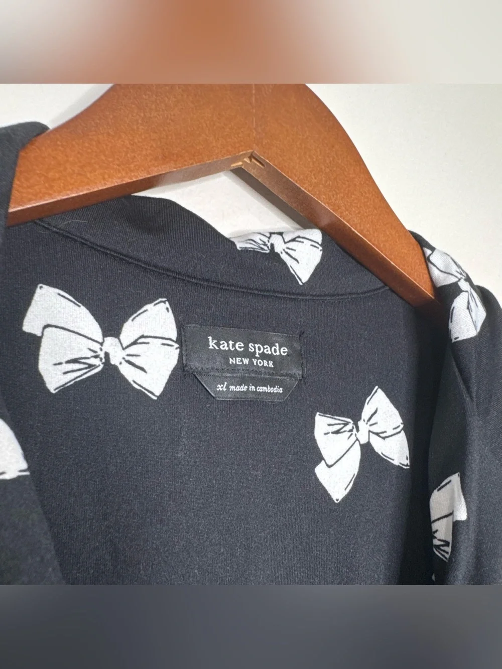 Kate Spade Black and White Bow Printed Button Up Pajama Set Wide Leg Size XL